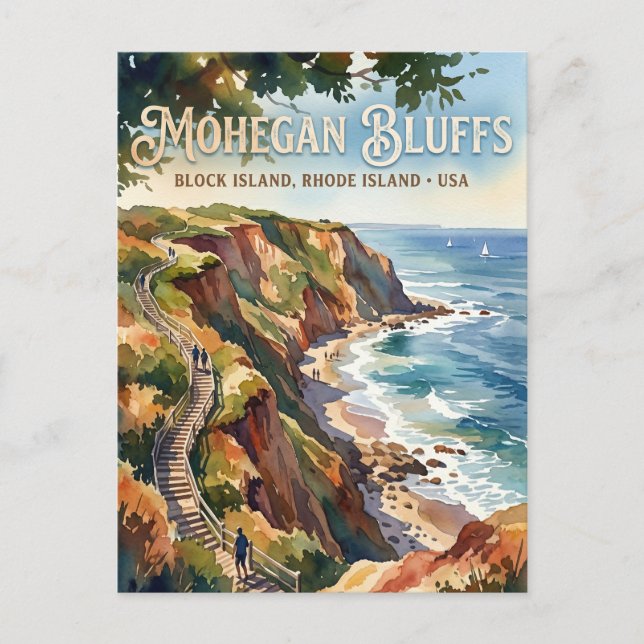 Carte Postale Falaises Mohegan, Block Island, Rhode Island, État (Devant)