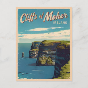 Carte Postale Falaises Vintage voyage rétro de Moher Irlande