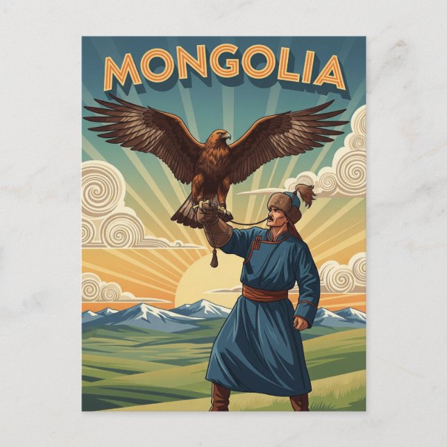 Carte Postale Falconer en Mongolie Voyage (Devant)