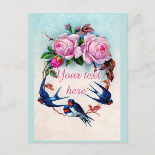 Carte Postale Falln Victorian Blue Birds et Rose