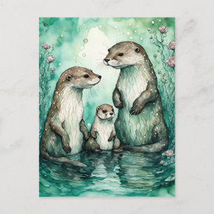 Carte Postale Famille adorable de Otter avec Baby Otter