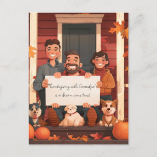 Carte Postale Famille avec un garçon et des animaux Ados