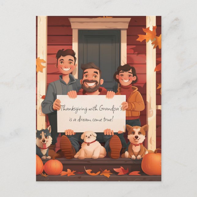 Carte Postale Famille avec un garçon et des animaux Ados (Devant)