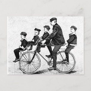 Carte Postale Famille cycliste - Illustration Vintage du vélo