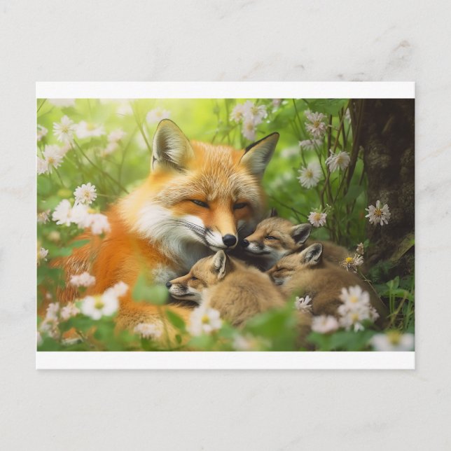 Carte Postale Famille de Fox dans la nature (Devant)