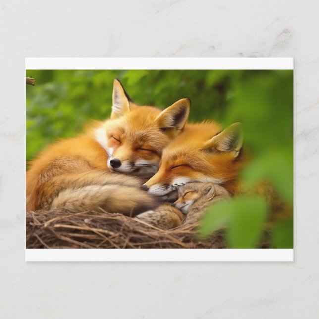 Carte Postale Famille de Fox dans la nature (Devant)