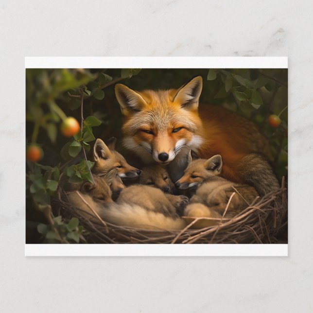 Carte Postale Famille de Fox dans la nature (Devant)