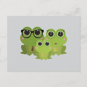 Carte Postale Famille de grenouille mignonne sur fond gris clair
