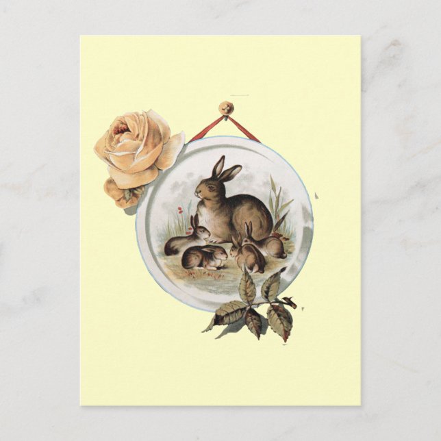 Carte Postale Famille de lapins vintages (Devant)