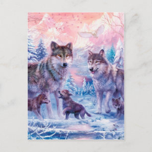 Carte Postale Famille De Loups Peinture