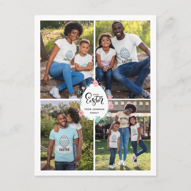 Carte Postale Famille de Pâques 4 Photo Collage & Oeuf Personnal (Devant)