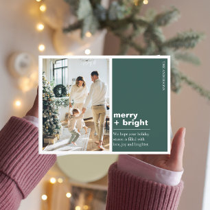 Carte Postale Famille de photos de Noël   Joyeux + Vert clair