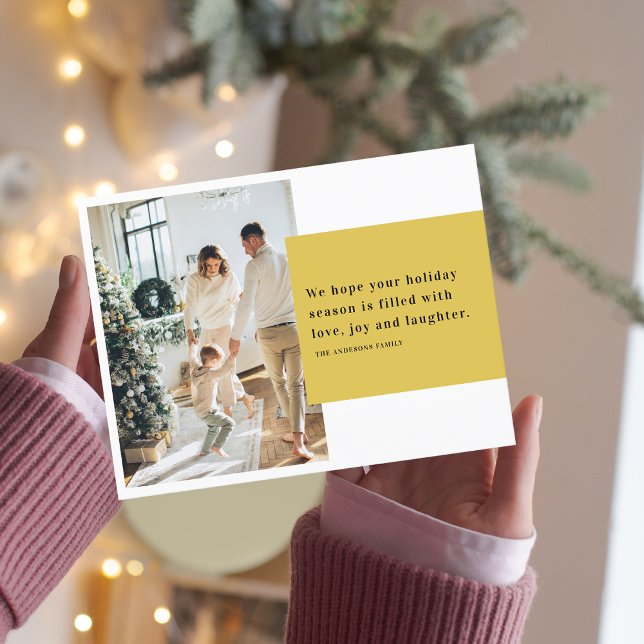 Carte Postale Famille de photos Noël Deux | Jaune Joyeux Jaune (Créateur téléchargé)