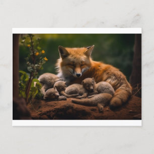 Carte Postale Famille de renards dans la nature