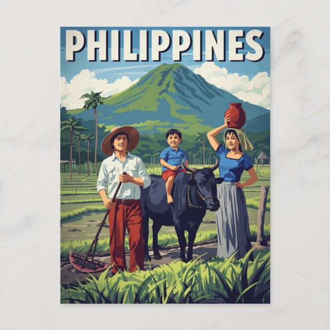Carte Postale Famille de rizière philippine Rétro (Devant)