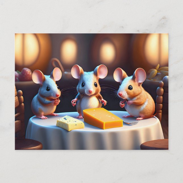 Carte Postale Famille de souris à la table à manger (Devant)