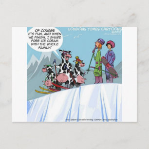 Carte Postale Famille de vache Ski de neige amusant