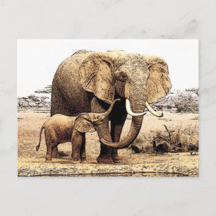 Carte Postale Famille des éléphants