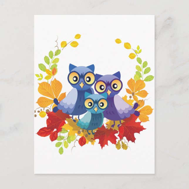Carte Postale Famille d'hibou d'automne (Devant)