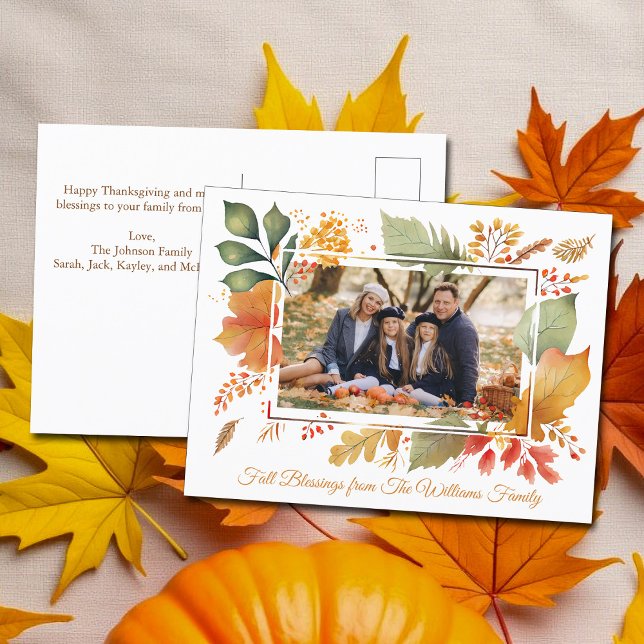 Carte Postale Famille Élégante Thanksgiving Photo Feuilles d'aut (Créateur téléchargé)