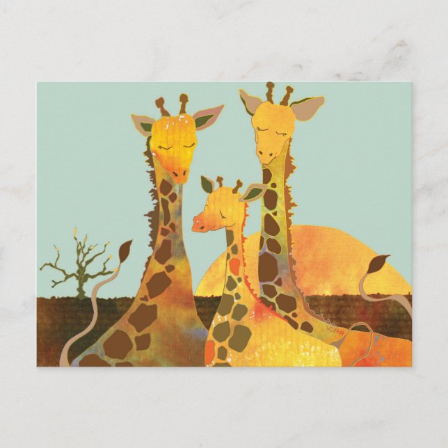Carte Postale Famille Giraffe en Afrique (Devant)