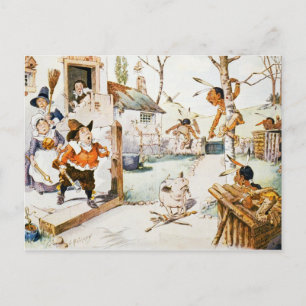Carte Postale Famille hollandaise et Amérindiens