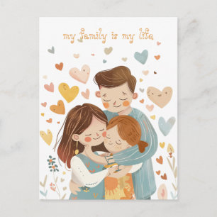 Carte Postale Famille Kawaii de trois