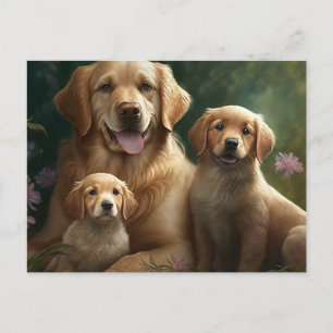 Carte Postale Famille Labrador Douce : Mère et Chiots