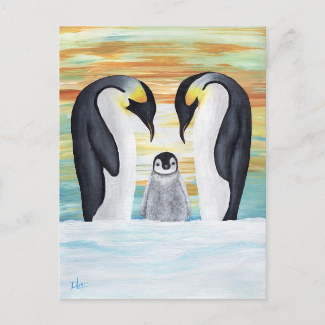 Carte Postale Famille Penguin avec bébé Penguin (Devant)