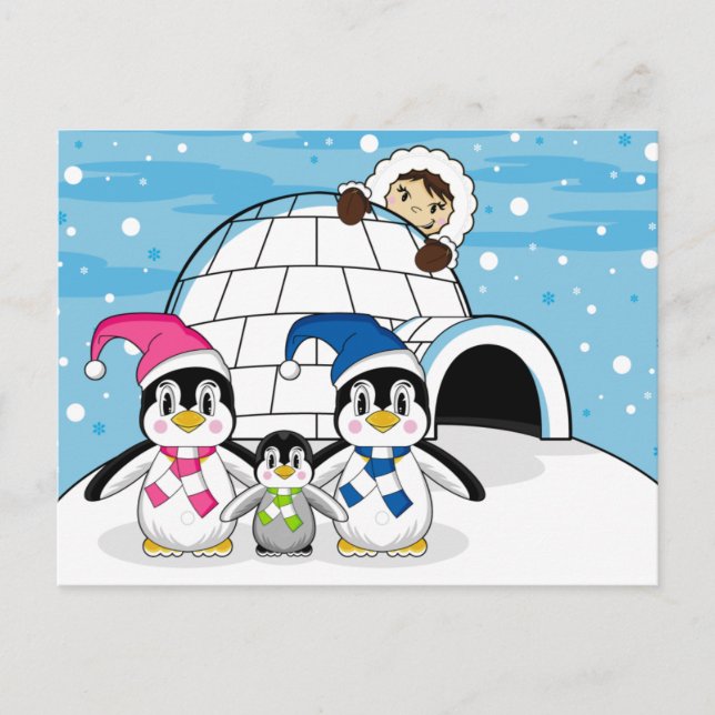 Carte postale Famille Penguin & Eskimo (Devant)