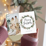 Carte Postale Famille Photo | Joyeux Noël Pine Wreath Postca<br><div class="desc">Famille Photo | Joyeuse couronne de pin de Noël</div>