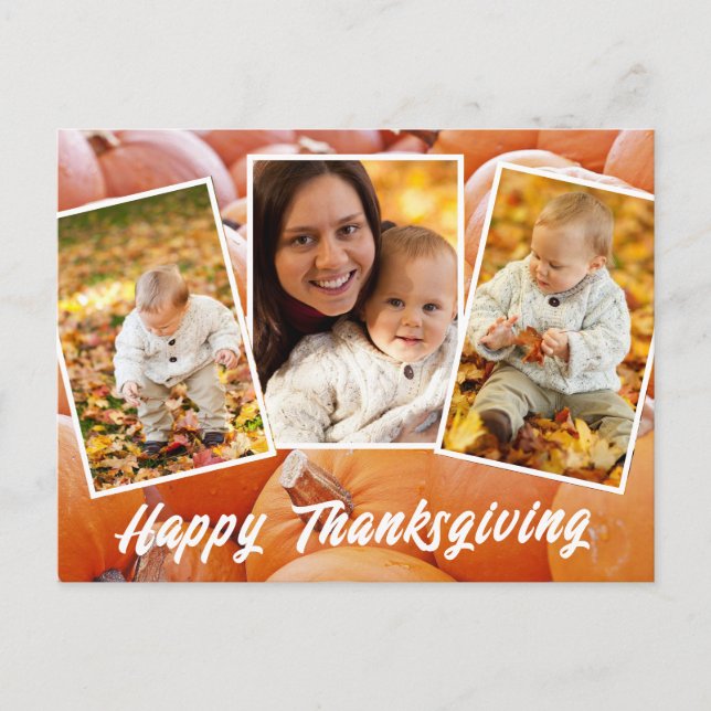 Carte Postale Famille Rouge orange branchée Photo Thanksgiving (Devant)
