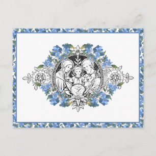Carte Postale Famille Sainte Religieuse Élégante Fleurs Bleues M