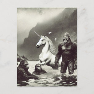 Carte Postale Famille Sasquatch et une licorne