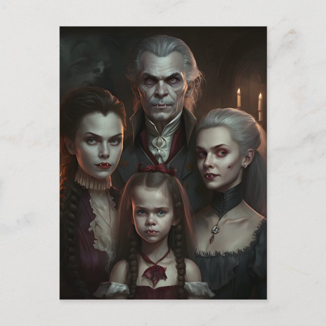 Carte Postale Famille Vampire victorienne, Horreur gothique (Devant)