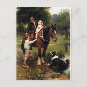 Carte Postale family children collie dog hor