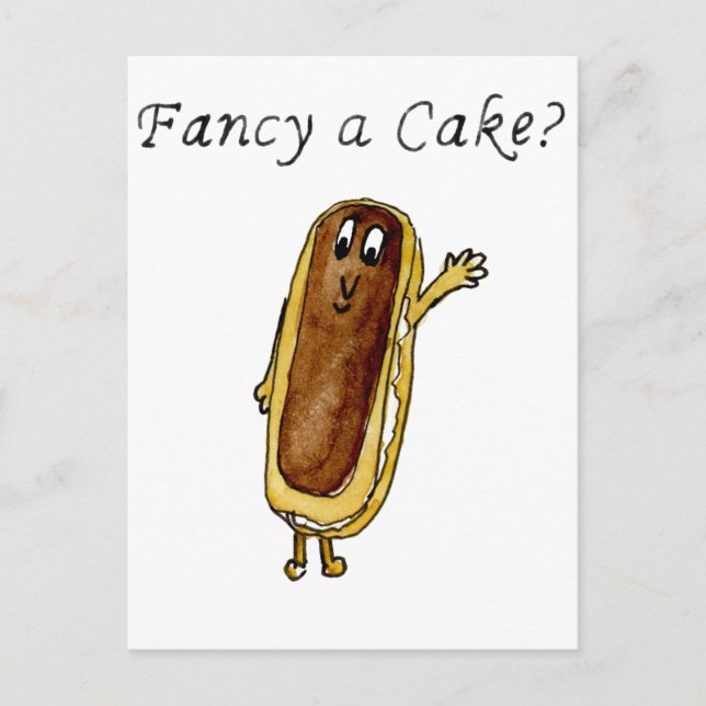 Carte Postale Fancy a Cake Funky Chocolate Eclair Quirky Art (Devant)