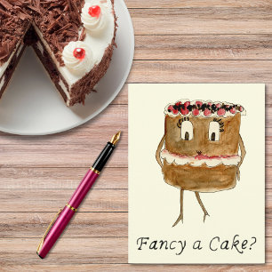 Carte Postale Fancy a Cake Funny Chocolat Quirky Cartoon Art