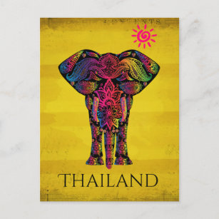 Carte Postale Fancy Elephant Design Gras Couleur brillante   Tha
