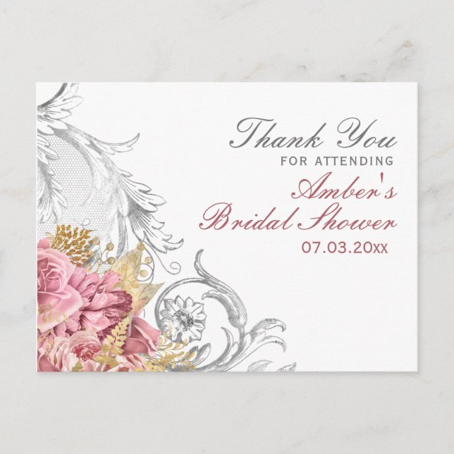 Carte Postale Fancy Floral Rose Fête de Mariage (Devant)