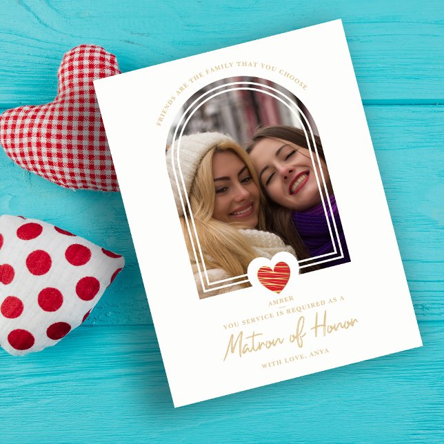 Carte Postale Fancy Matron of Honor Red Heart Photo Proposal  (Créateur téléchargé)
