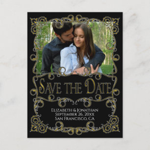 Carte Postale Fancy Ornate Gold & Black Wedding Enregistrer la d