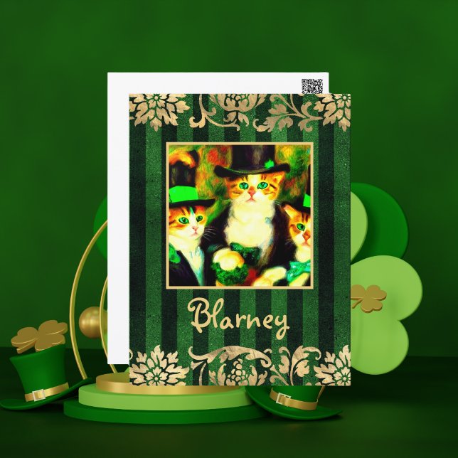 Carte Postale Fancy St Patrick's Day Cats Blarney with Stripes (Créateur téléchargé)