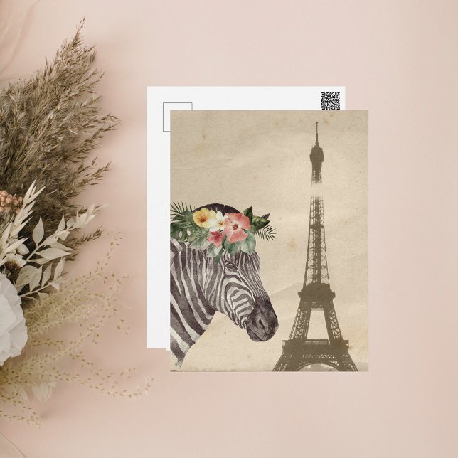 Carte Postale Fancy Zebra & Eiffel Tower (Créateur téléchargé)