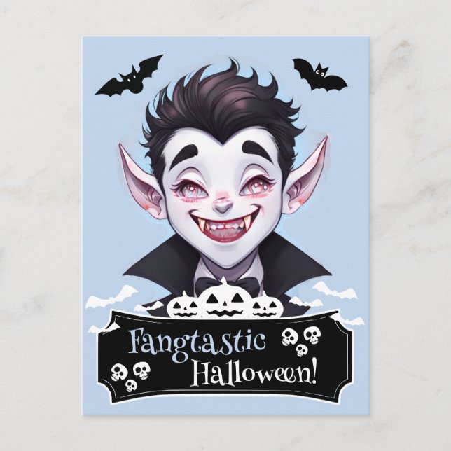 Carte Postale Fangtastic Halloween souriant Vampire avec chauves (Devant)
