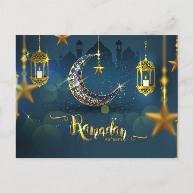 Carte Postale Fanoos Ramadan Bleu et Lune Or (Devant)