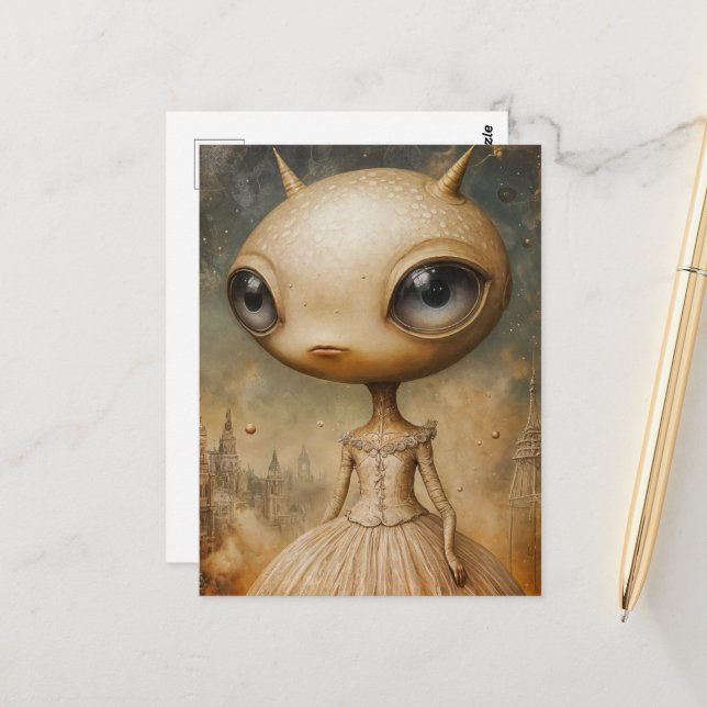 Carte Postale Fantaisie d'alien adorable (Devant/Arrière en situation)