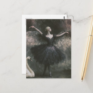 Carte Postale Fantaisie de ballerine et de cygne