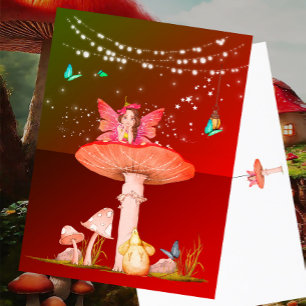 Carte Postale Fantaisie de champignons étoiles fées orange brûlé