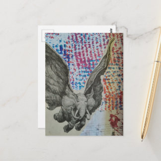 Carte Postale Fantaisie de collage d'éléphant volant